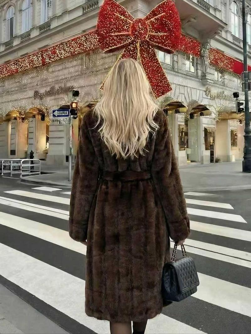 Women's Faux Fur Coat, Autumn Winter Fashionable Long Sleeve Jacket, Elegant Thick Retro Loose Fit Medium-Length Outerwear