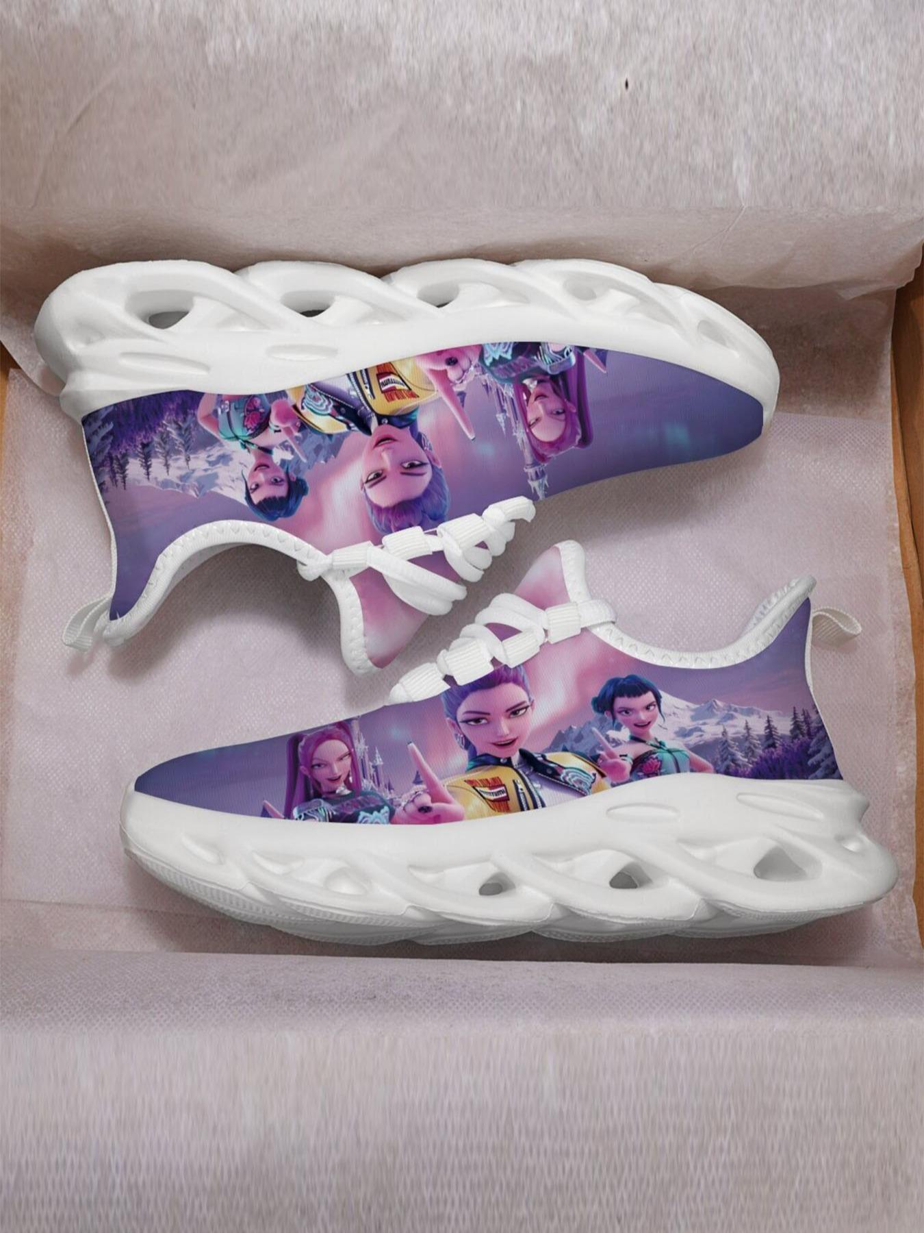 K-Pop Hunter Girl Group Castle Fantasy Illustration Kids Casual Sports Training Shoes, Breathable Textile Upper, Unisex, All Seasons