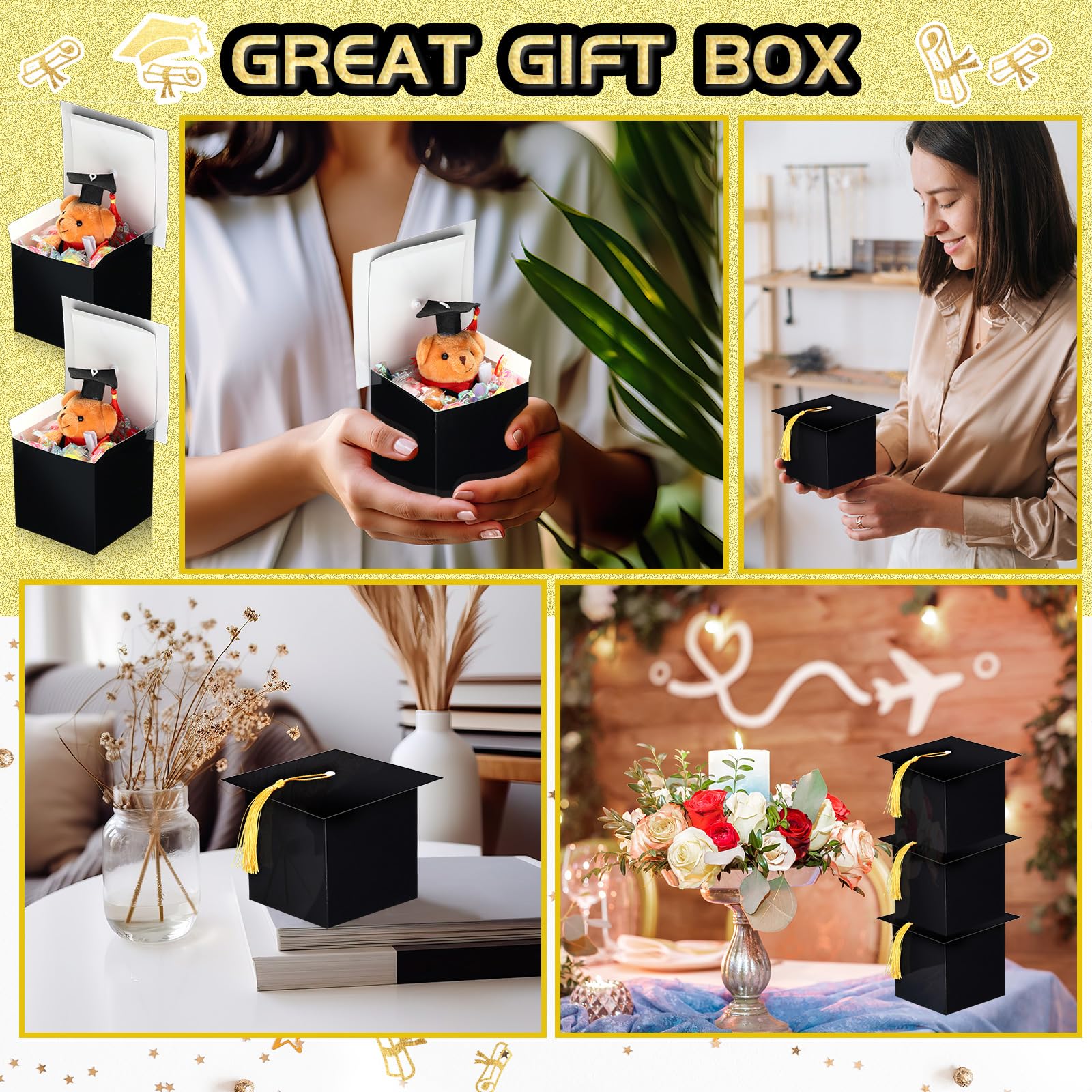 50pcs Graduation Cap Gift Box Set, & Paper Container Non-Food Contact, Cute Tassel Hat Boxes, Party Favors, Wedding Decorations