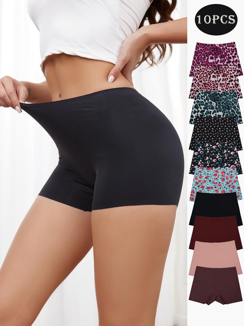 10Pcs One-piece underpants for women without rolling, naked outside, slim mid-waist ice silk traceless underpants, Underwear