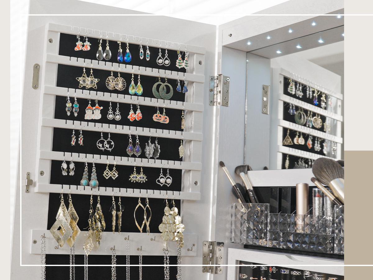 Standing Rotable Mirror Cabinet, full-length mirror, adjustable lighting make up mirror, armoire, space-saving, large storage space, perfect gift idea White Decor