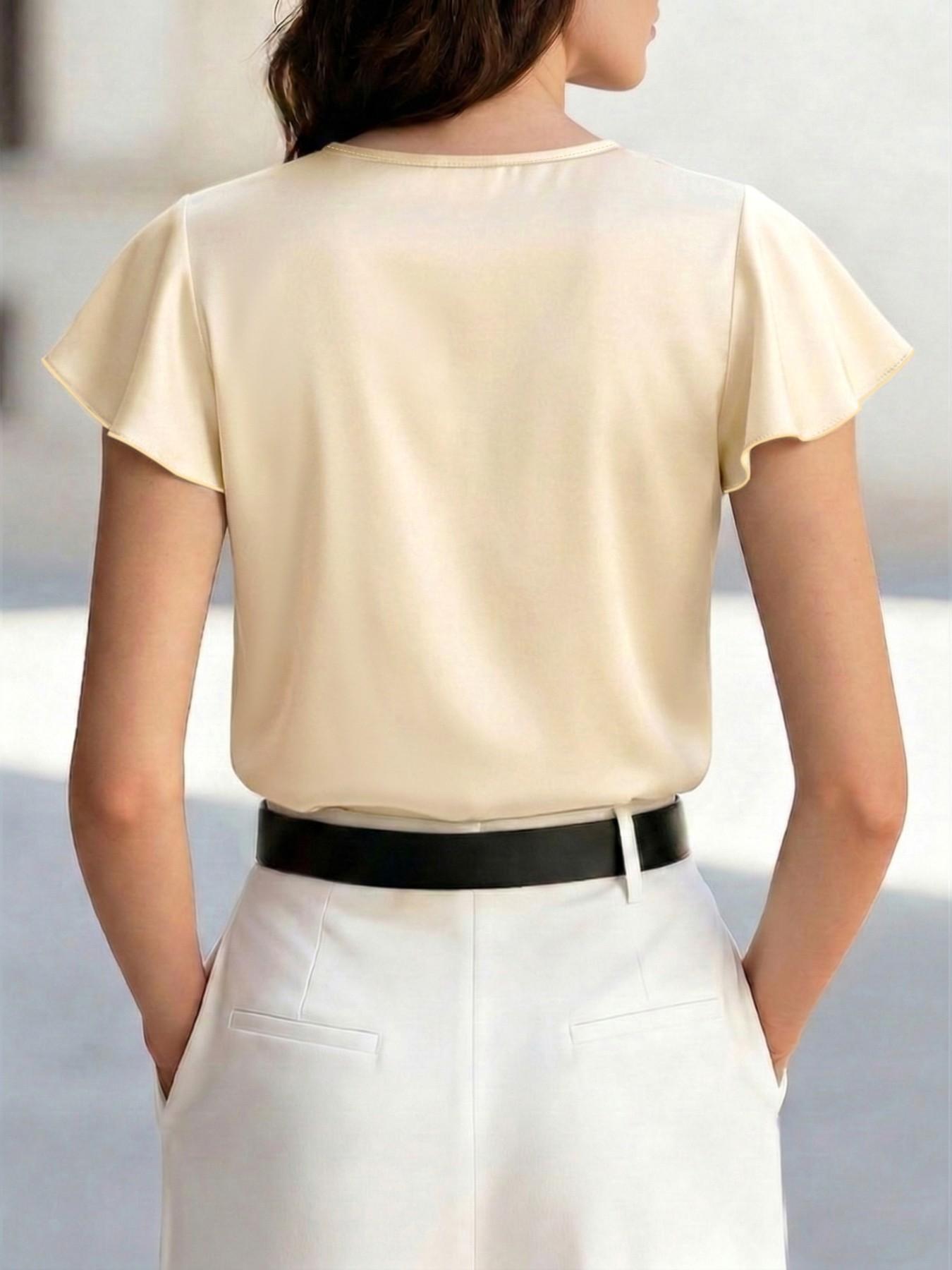 Elegant Satin Blouse with Drop Shoulder Neckline, Smooth Fit Slimming Design, Professional Office Wear, Versatile Outerwear Shirt, Womenswear1122