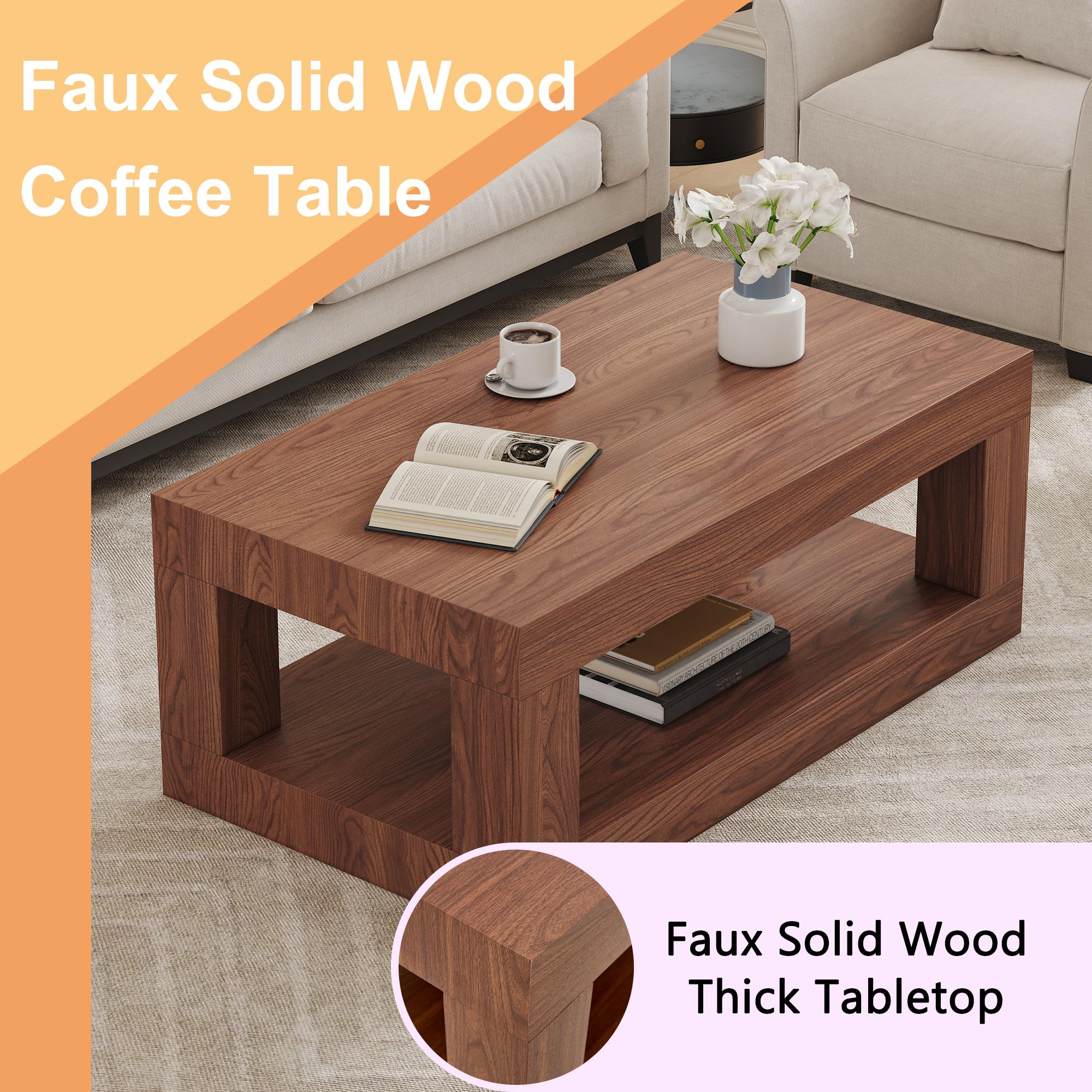 Modern 2-Tier Coffee Table for Living Room Furniture,Rectangular Center Table with Open Storage Shelf.The double layered coffee table is made of MDF material.Stable and Durable,Easy Assembly