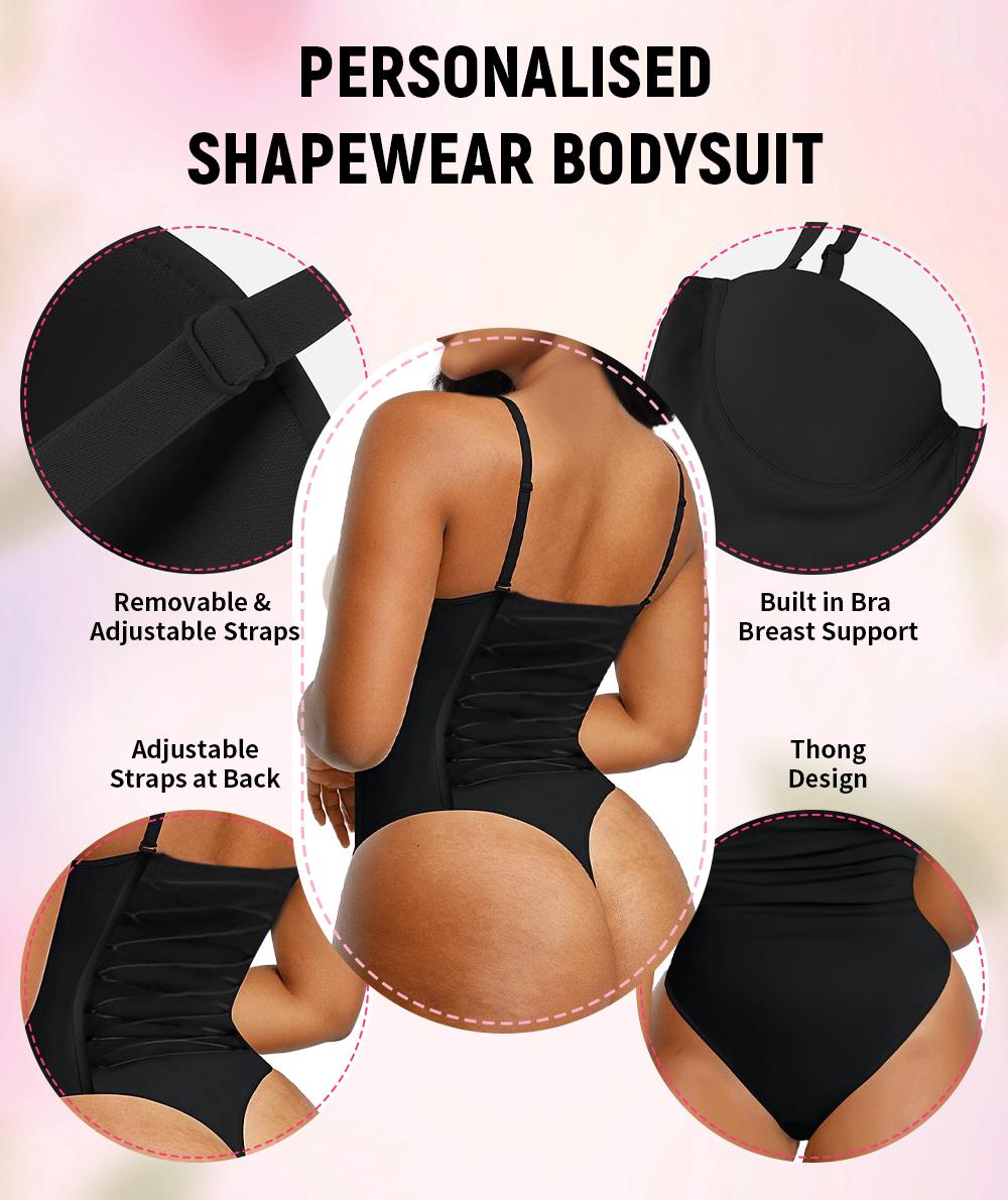 Curveshe Back Lace-up Thong Seamless Light Control Spaghetti Strap Basic Bodysuit