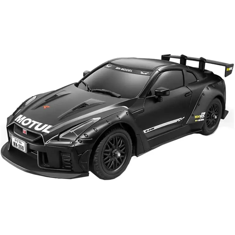 1/16 Scale RWD RC Drift Car with Drifting Function - MN-268 Mini Remote Control Car, Gyro, LED Lights, Spare Tires, Black