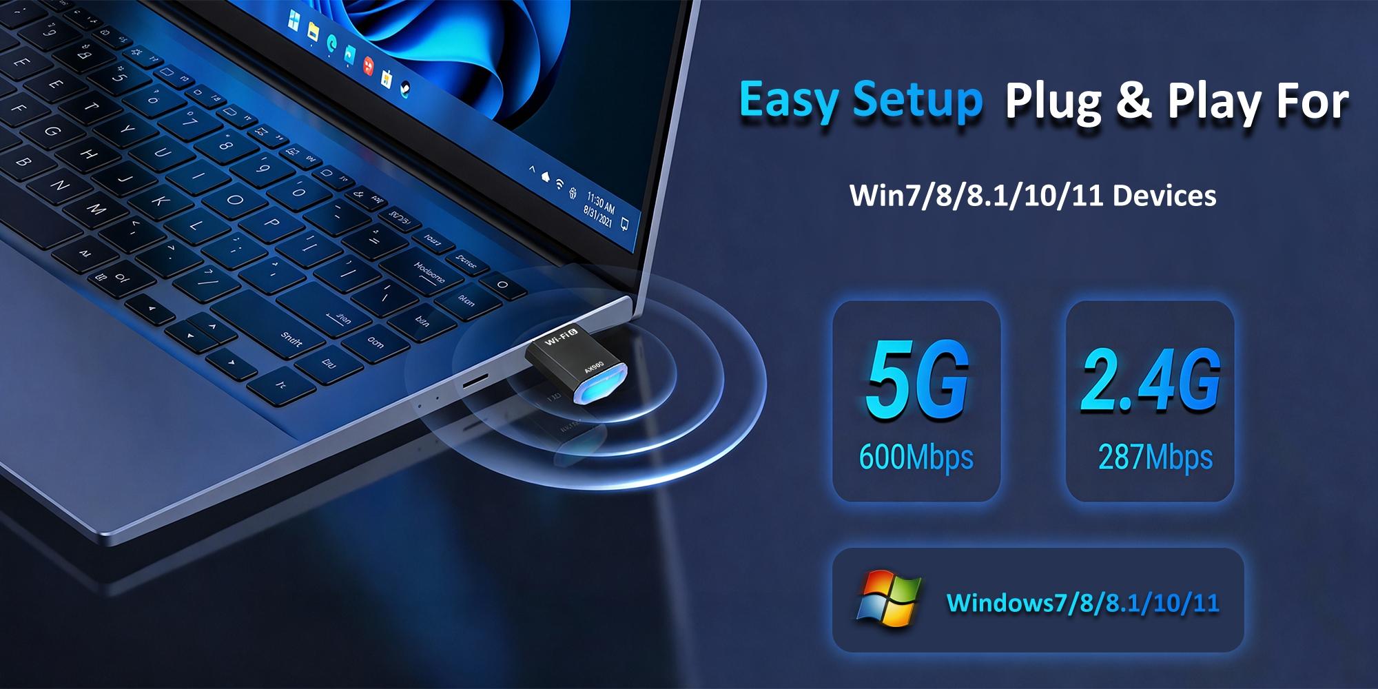 USB WiFi 6 Adapter - Dual Band 5G/2.4G Wireless Dongle, WPA-PSK/WPA2-PSK/WPA3 Security, Plug-and-Play for Windows 11/10/8.1/8/7 High-Speed Network Card