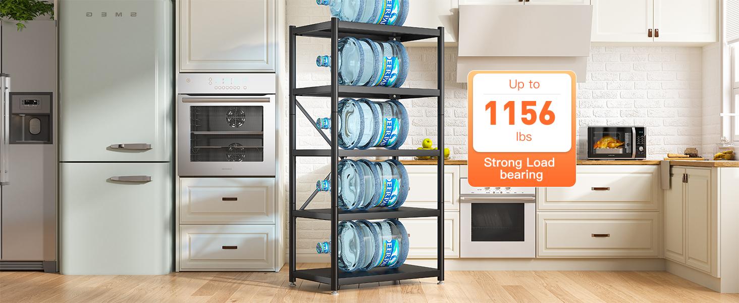 Raybee Furniture Garage Shelving Heavy Duty Storage Shelves for Storage with Wheels 5 Tier Metal Shelving Unit Adjustable Metal Shelves for Storage Rack Kitchen Garage Basement Shelf