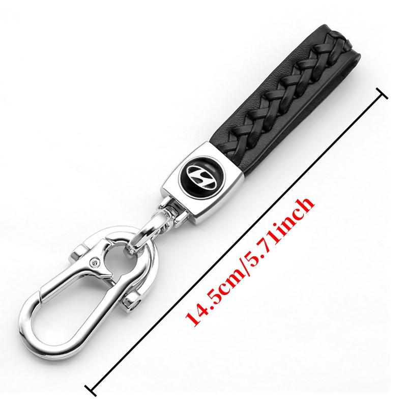 Hyundai Car Logo Leather Keychain, Woven Leather Strap Design, Metal Clip Key Holder, Durable Alloy Car Key Ring, Fashionable Alloy Keychain