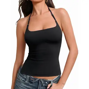 Halter Tops for Women Going Out Sexy Side Split Backless Y2K Cute Crop Tank Top Womens Summer Tops Trendy Outfits