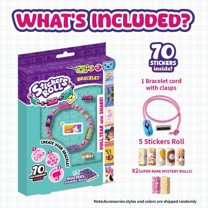 DIY Bead Sticker Bracelet Set, Includes 70 Stickers, 2 Rolls Super Mystery Stickers, Cute Characters, Perfect for Girls
