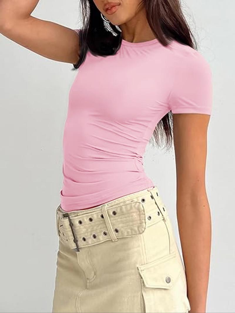 Women's 3pcs Plain Round Neck Loungewear Tee, Casual Basic Short Sleeve T-shirt for Daily Wear, Ladies Sleepwear, Summer Outfits 2024