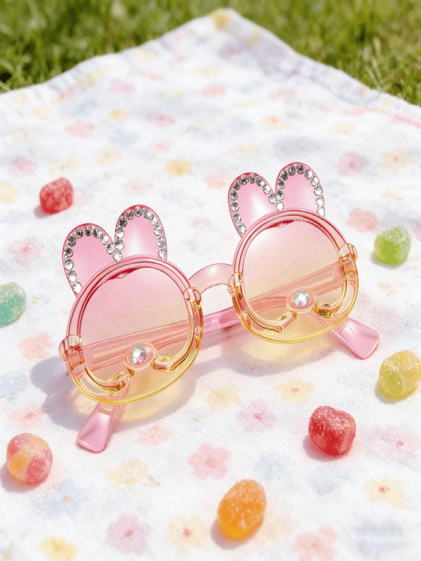 Cute Rabbit Rhinestone Sunglasses, Bow Heart Frame, Gradient Lens, Fashion Casual, Beach Wear, Multiple Colors Available