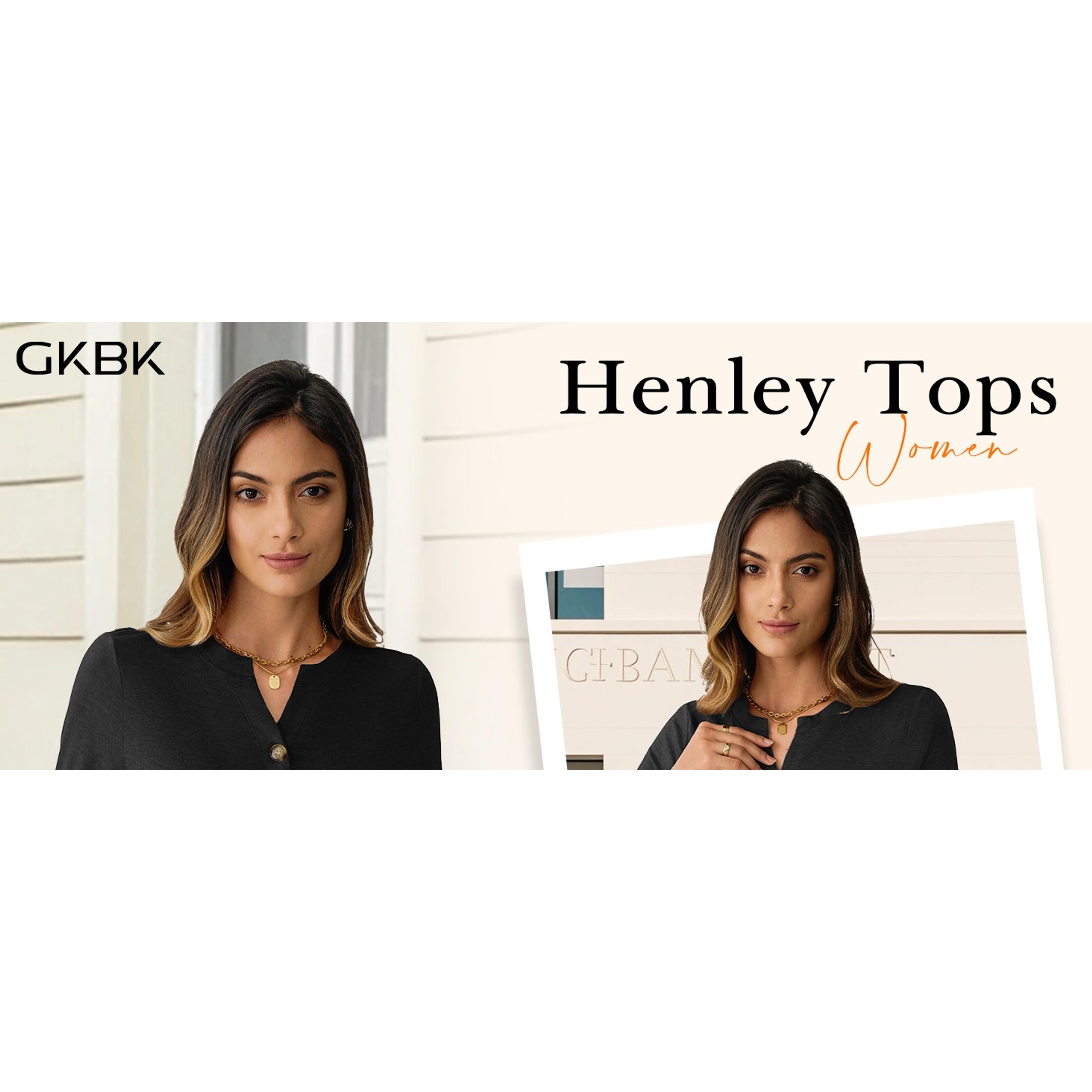 Womens 3/4 Sleeve V Neck Button Down Henley Shirts Business Casual Basic Tees Summer Top(Gift)