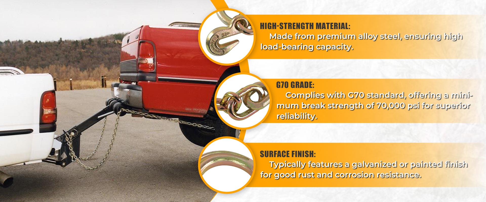 Findmall 5/16" X 2' G70 Tow Chain J-Hooks V-Chain Flatbed Truck Rollback Wrecker Carrier