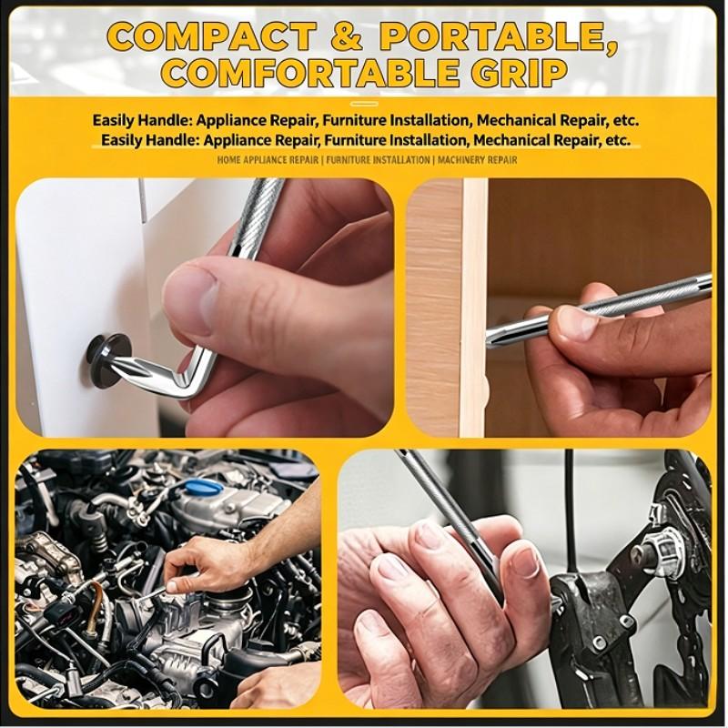 4PCS Offset L Screwdriver Tool, 90 Degree Right Angle Double End Phillips & Slotted Screwdriver Bits for Tight Hard-to-Reach Areas