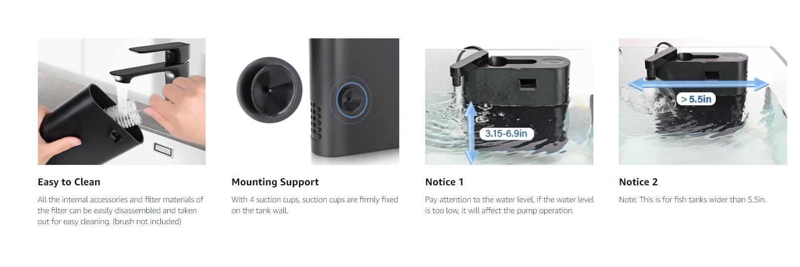 hygger Multifunctional Aquarium Filter, 60GPH Fish Tank Power Filter for Water Change, Filtration and Landscaping with Water Hose, Rainforest Tube, Sponge Ceramic Balls Filter Media