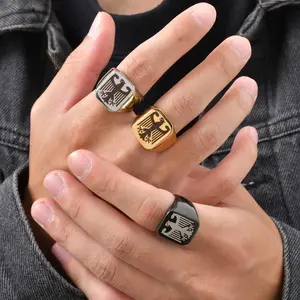 German Federal Eagle Signet Ring for Men,Stainless Steel Square Statement Ring,National Symbol Jewelry