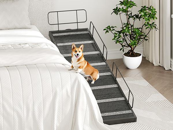 HOOBRO Dog Ramp for Bed, 63 Inch Long Dog Ramp for Couch and Bed, Pet Ramp with Non-Slip Mat and Safety Side Rails, 4 Height Adjustable up to 33 inch, for Small/Large/Old Dogs, Black HOOBRO Dog Ramp for Bed, 63 Inch Long Dog Ramp for Couch and Bed, Pet Ramp with Non-Slip Mat and Safety Side Rails, 4 Height Adjustable up to 33 inch, for Small/Large/Old Dogs, Black