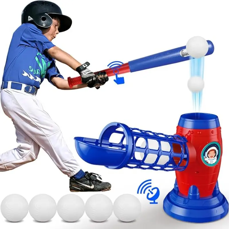 Baseball Launcher Toy Set, Foot-Powered Automatic T-Ball Machine, Outdoor Sports Training Game, Family Interactive Toy, Gift for Kids Aged 3+