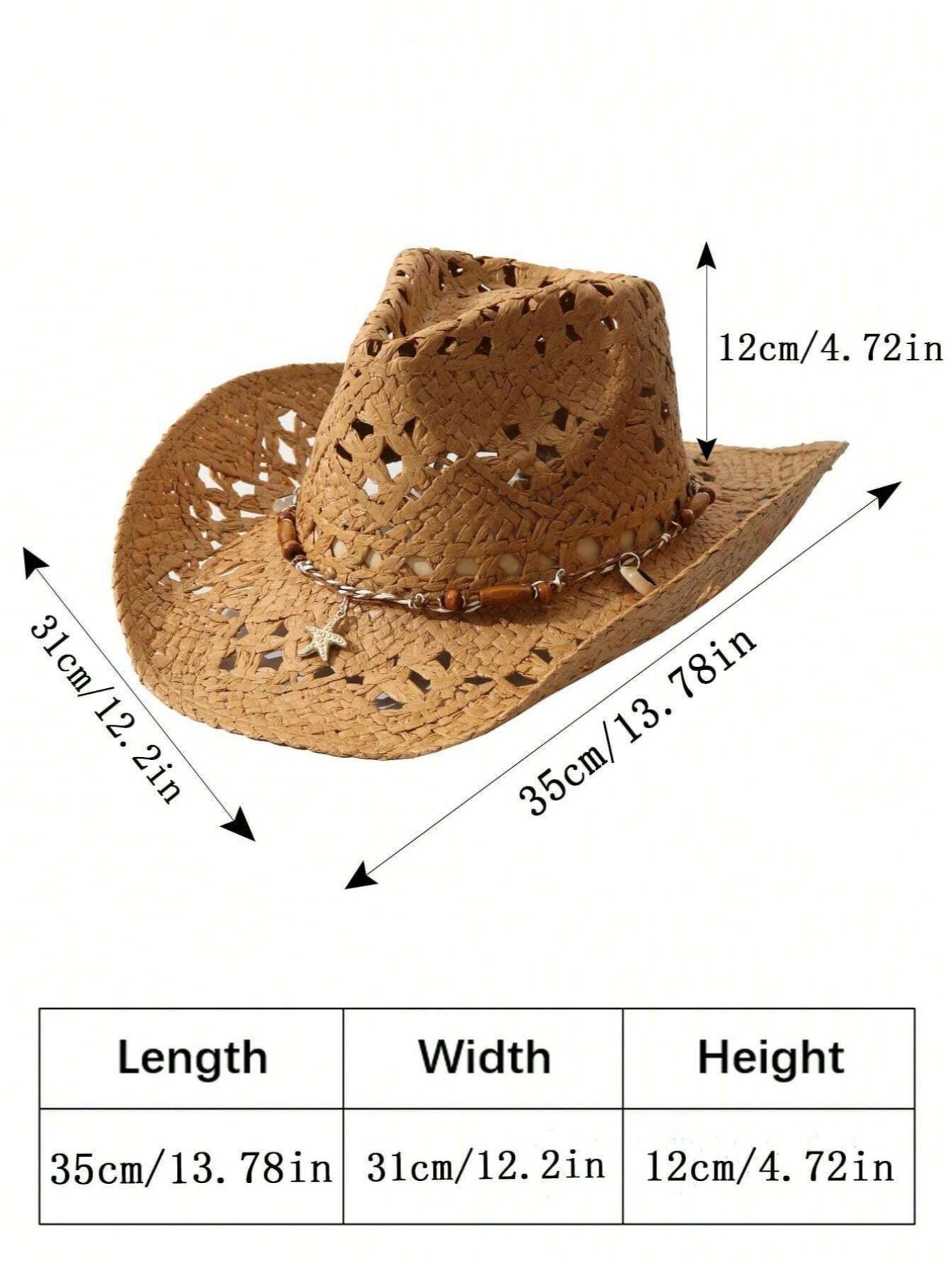 Women's Straw Pearl Shell Cowboy Hat, Foldable Beach Sun Protection Hat, Wide Brim Western Hat, Summer Fashion Accessory, Casual Hat