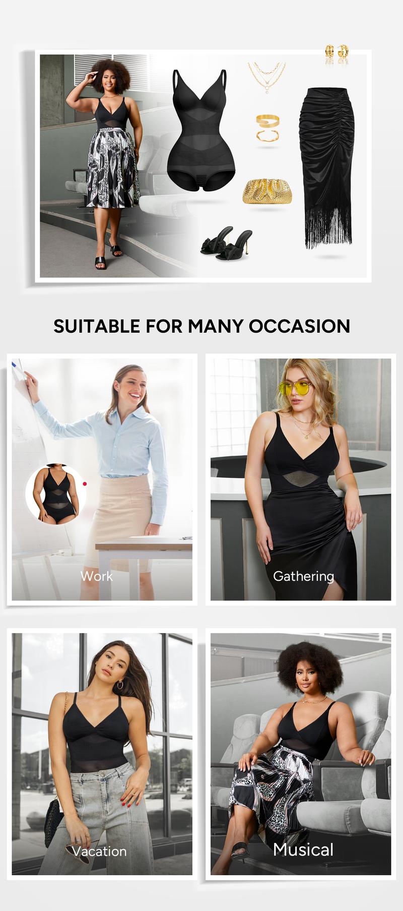 Nebility Women's V Neck Minimalist Comfortable Basic bodysuits shapewear mesh breathable sleeveless womenwear Womenswear Compression