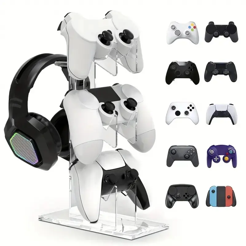 Universal 3-layer controller stand and headset stand gaming accessories for PS5 and PS4 storage stand, controller stand and headset stand gaming accessories in black, white, and transparent colors Clear