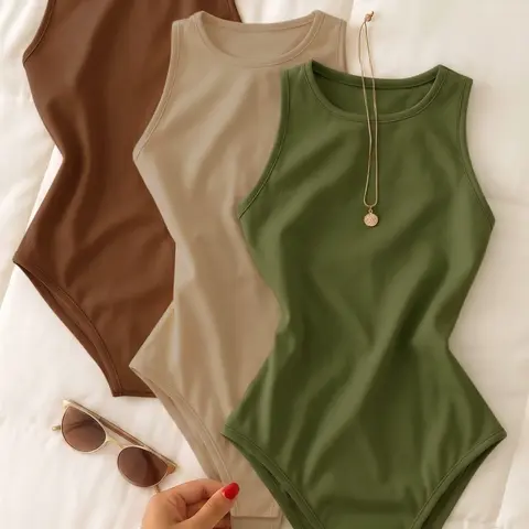 Women's New Sleeveless Jumpsuit, Slim Fit Basic Plain Color Backless Top, Casual All-Season, Versatile Inner and Outer Wear