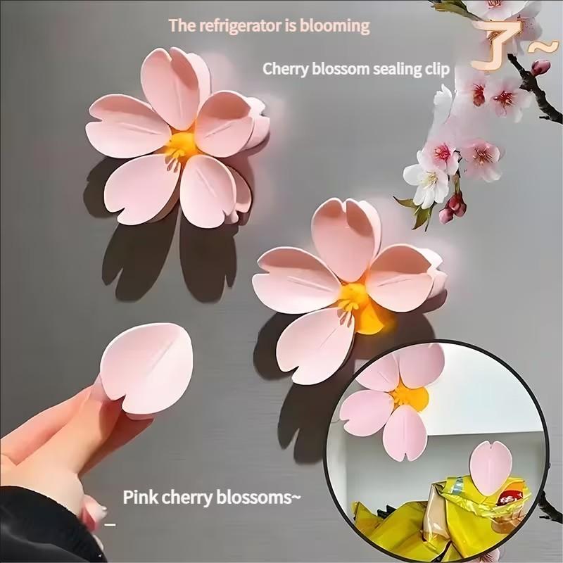Magnetic Cherry Blossom Bag Clip, Food Sealing Clip for Snacks, Bread, Pet Food, Refrigerator Organization, Kitchen Decor Gift