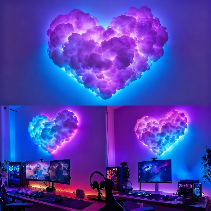 Valentine's Day Decorative Lights, Heart Cloud LED String, Music Sync Multi-Color Changing, USB Powered, Button Control, Perfect Gift, Party Decor