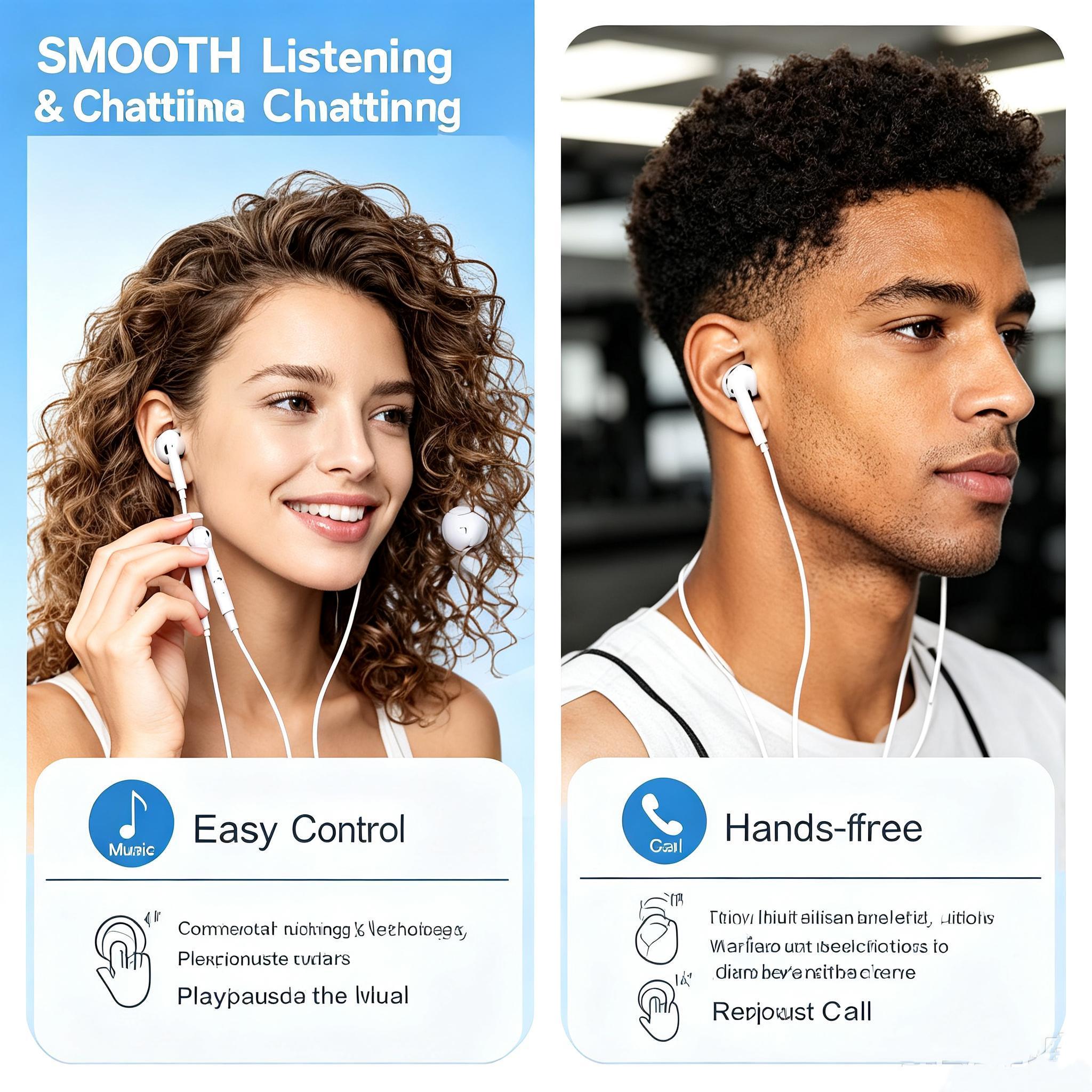 Semi-In-Ear USB-C Wired Earbuds with Plug, Mic, Volume Control & HiFi Stereo Sound, Connector Cable with Port for Android Devices