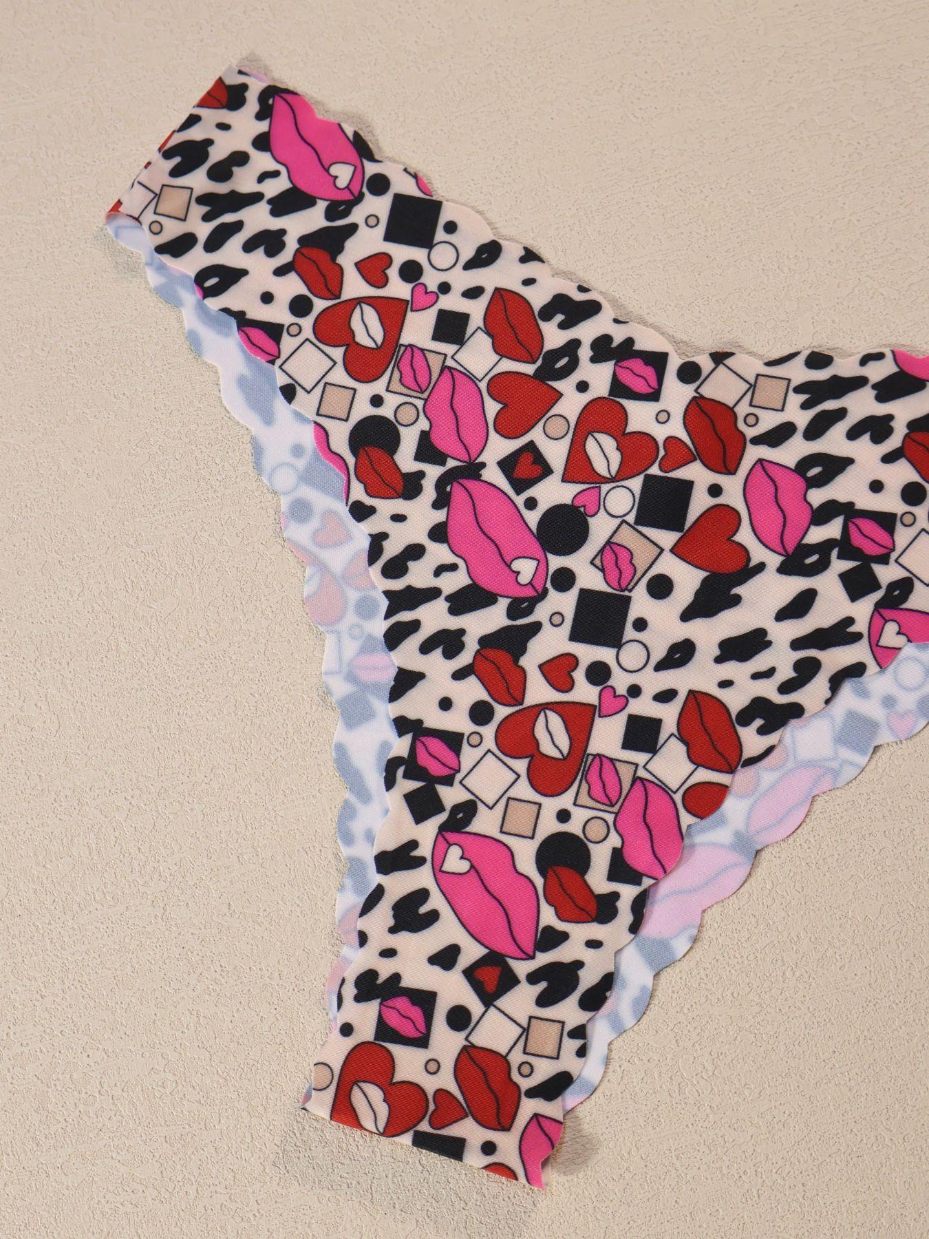 Women's Comfortable Skin-Friendly Underwear Set, Heart & Floral Print Design, V-Shape Pull-Up Waistband, Casual Fitted Style, Seamless Panties