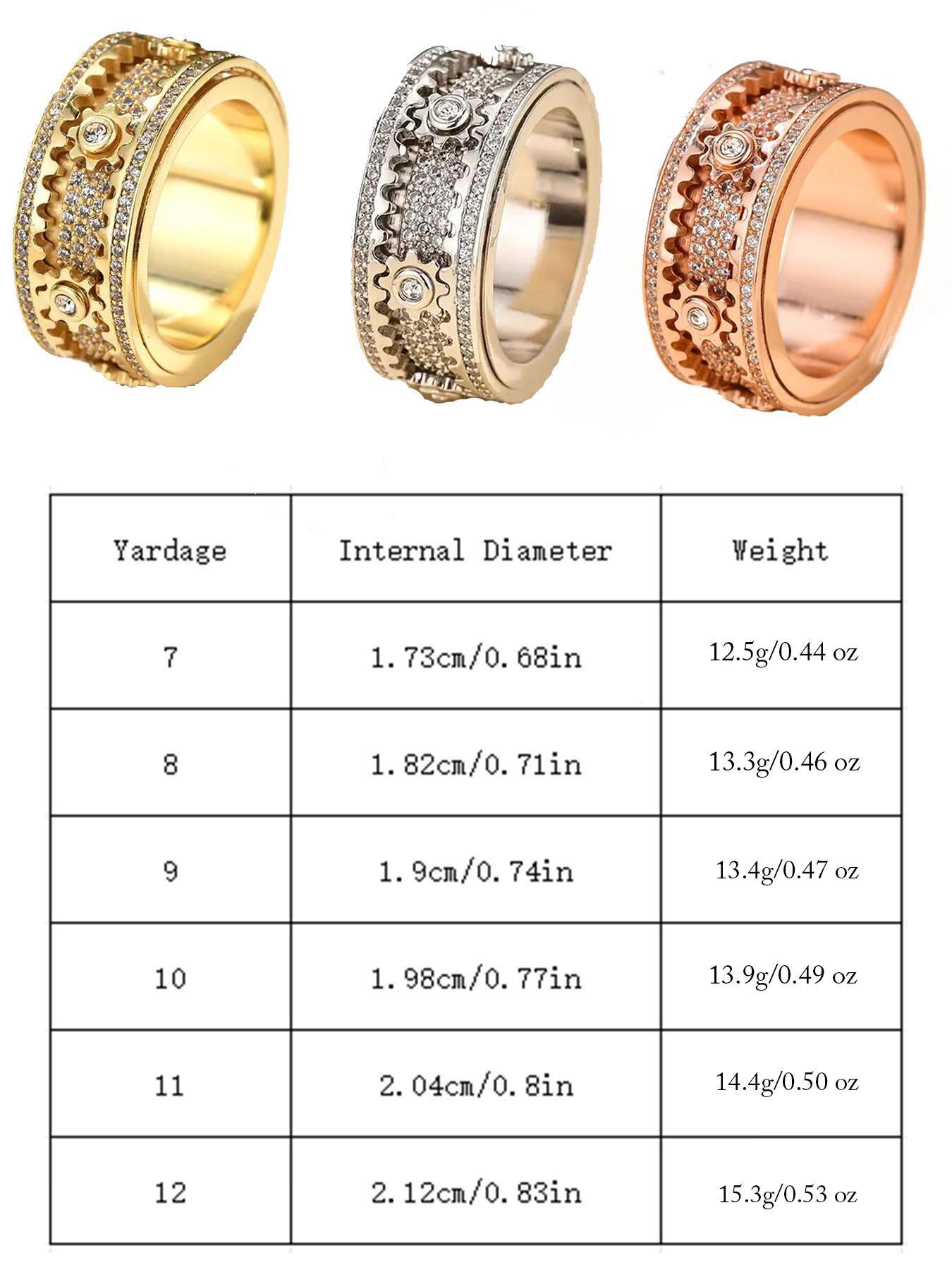 Gear Ring for Anxiety Relief, Unisex Fidget Spinner Ring, Stainless Steel, Diamond-Embedded, Perfect Gift for Friends and Family