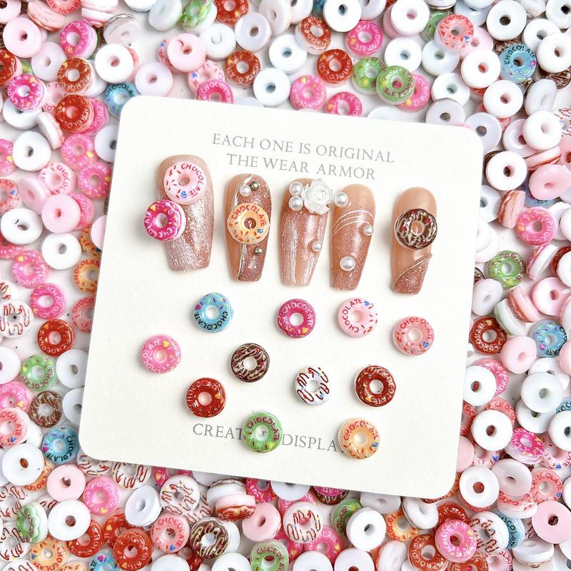 100PCS Luminous Simulated Donut Nail Charms 3D Resin Colored Flatback Donut Nail Art Supplies DIY Pendant Press-On Nails Nail Art Design