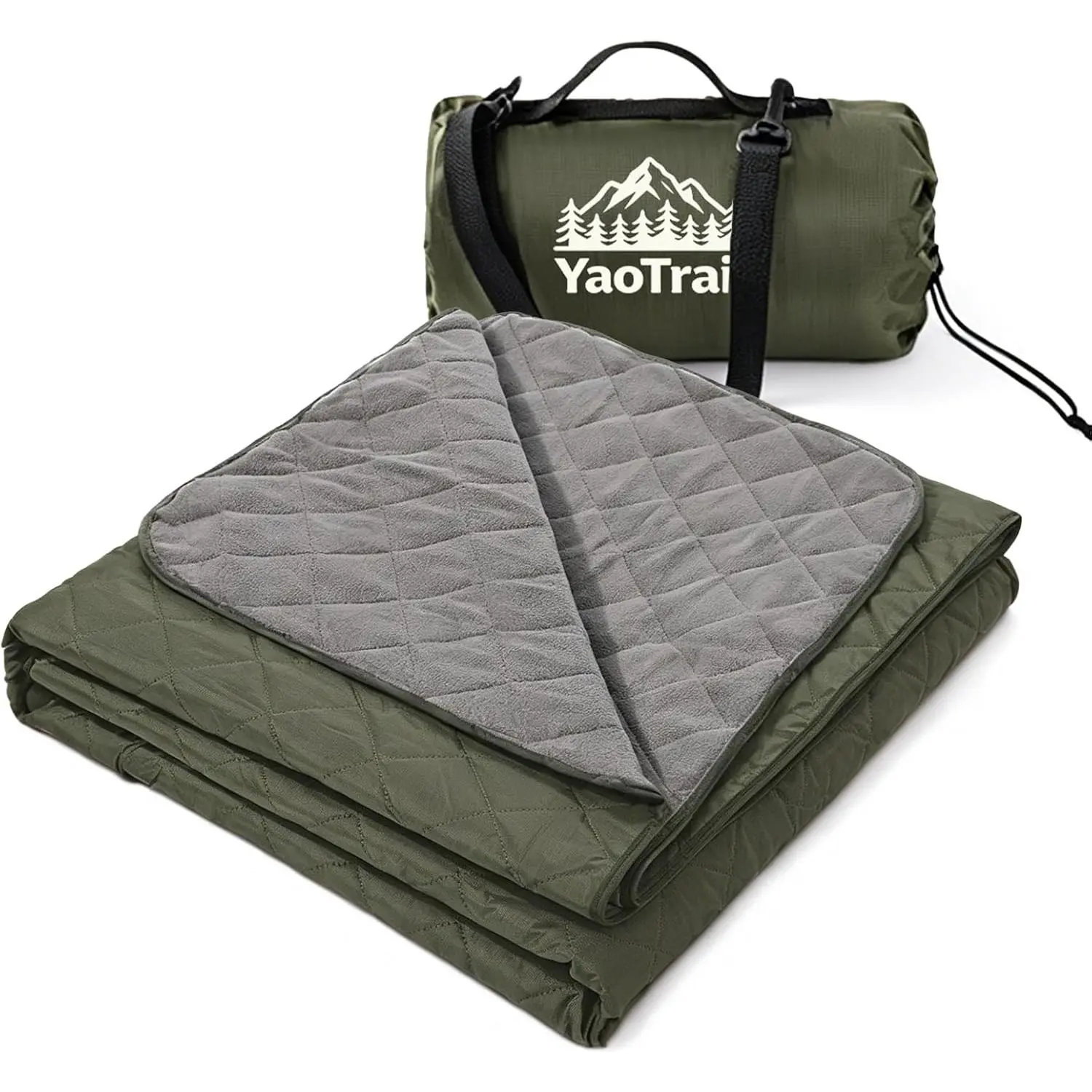 Waterproof Camping Blankets, Reversible Picnic Blanket 79x57 in| 210T Ripstop Polyester and Thick Fleece, Washable Portable Warm Blanket for Camping, Picnic and Stadium,Green