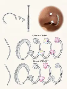 Hypoallergenic Cz Horseshoe Nose Ring, Stainless Steel 18/20 Gauge 8mm Hoop, Internal Thread Design Nose Piercing Jewelry for Nose, Cartilage, Tragus, Helix & Lip Piercings