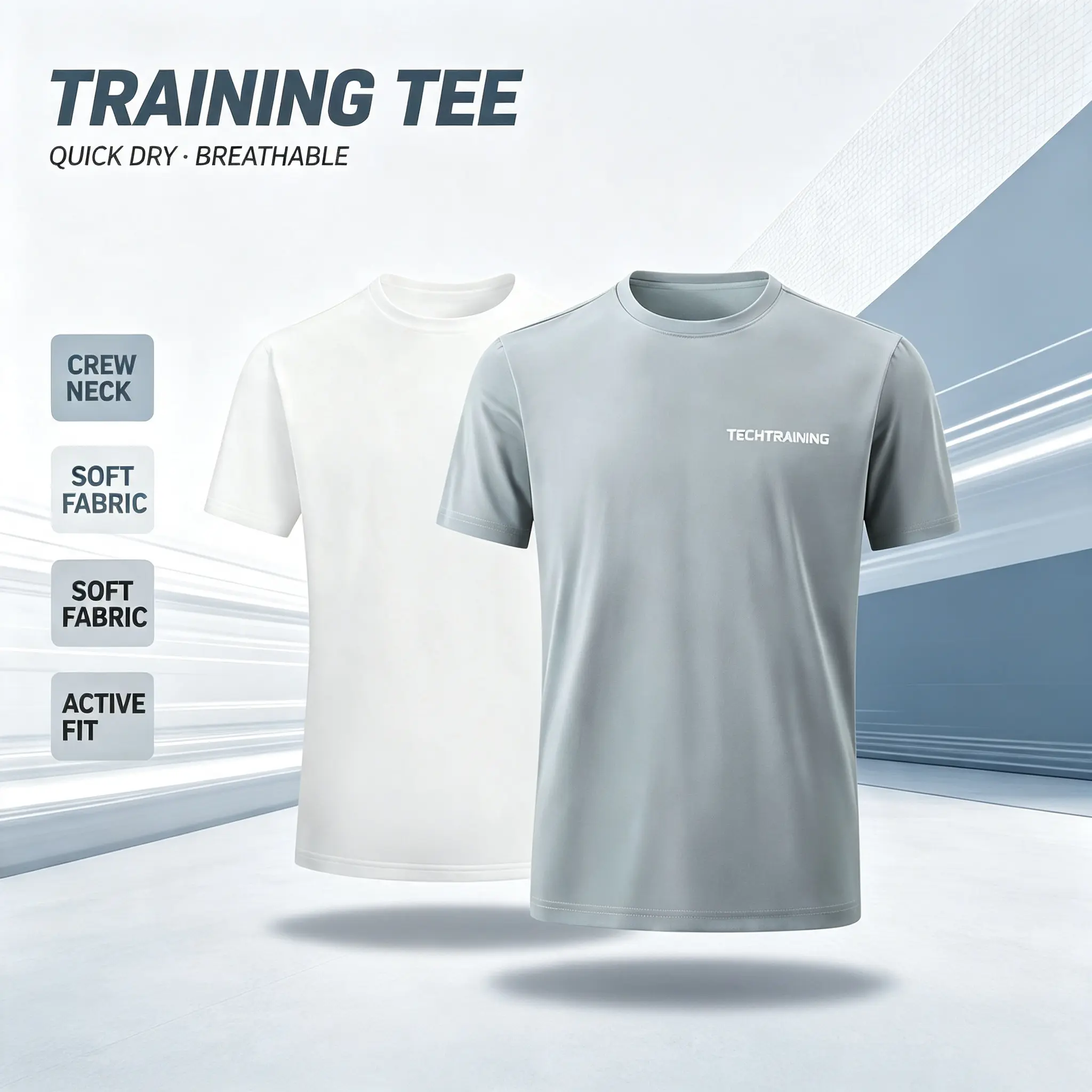 Men Quick Dry Athletic T Shirts TECHTRAINING Breathable Short Sleeve Workout Running Tees Casual Crew Neck Sports Tops
