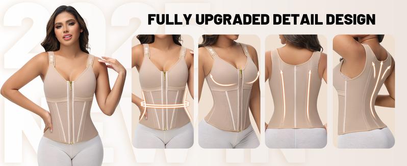 KELLYLEE Women's Zipper Corset with Bra Tummy Control Sport Workout Vest Fajas Colombianas Waist Shapewear Tank Top for Fitness Yoga & Office Wear - Womenswear Basic Full Coverage Compression Minimalist Design