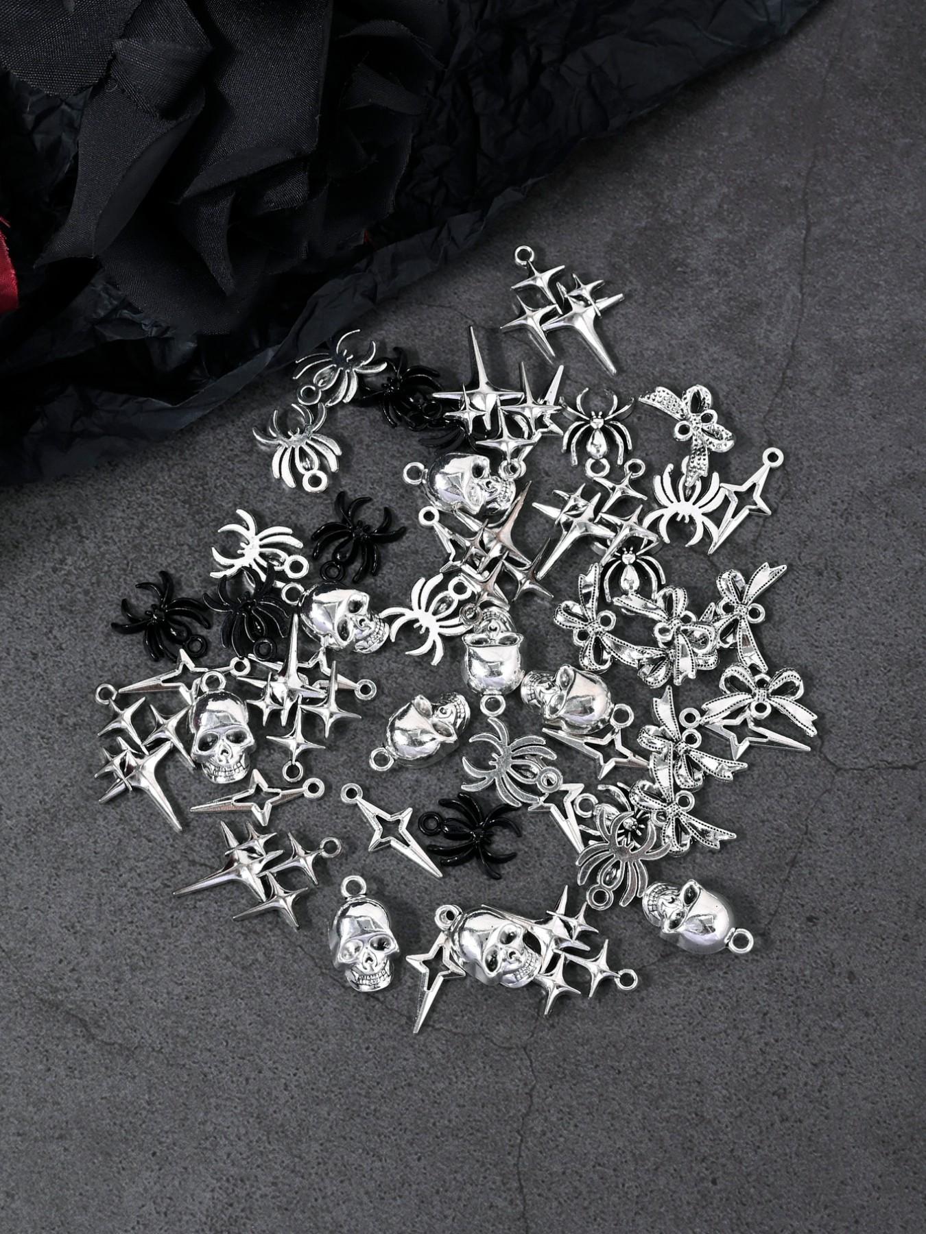 10 Gothic Punk Skull Spider Cross Butterfly Charms, DIY Jewelry Making, Earrings Necklaces Bracelets Keychains, Halloween Accessories