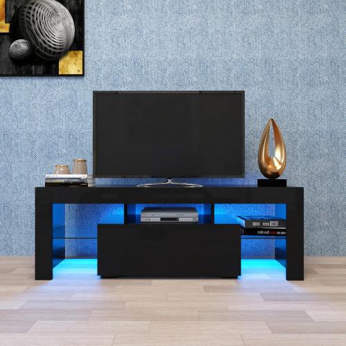 Bellemave Black Modern TV Stand with LED Light, Large Entertainment Center Media Rack, Multifunctional TV Base with Storage & Easy Maintenance Bellemave Black Modern TV Stand with LED Light, Large Entertainment Center Media Rack, Multifunctional TV Base with Storage & Easy Maintenance