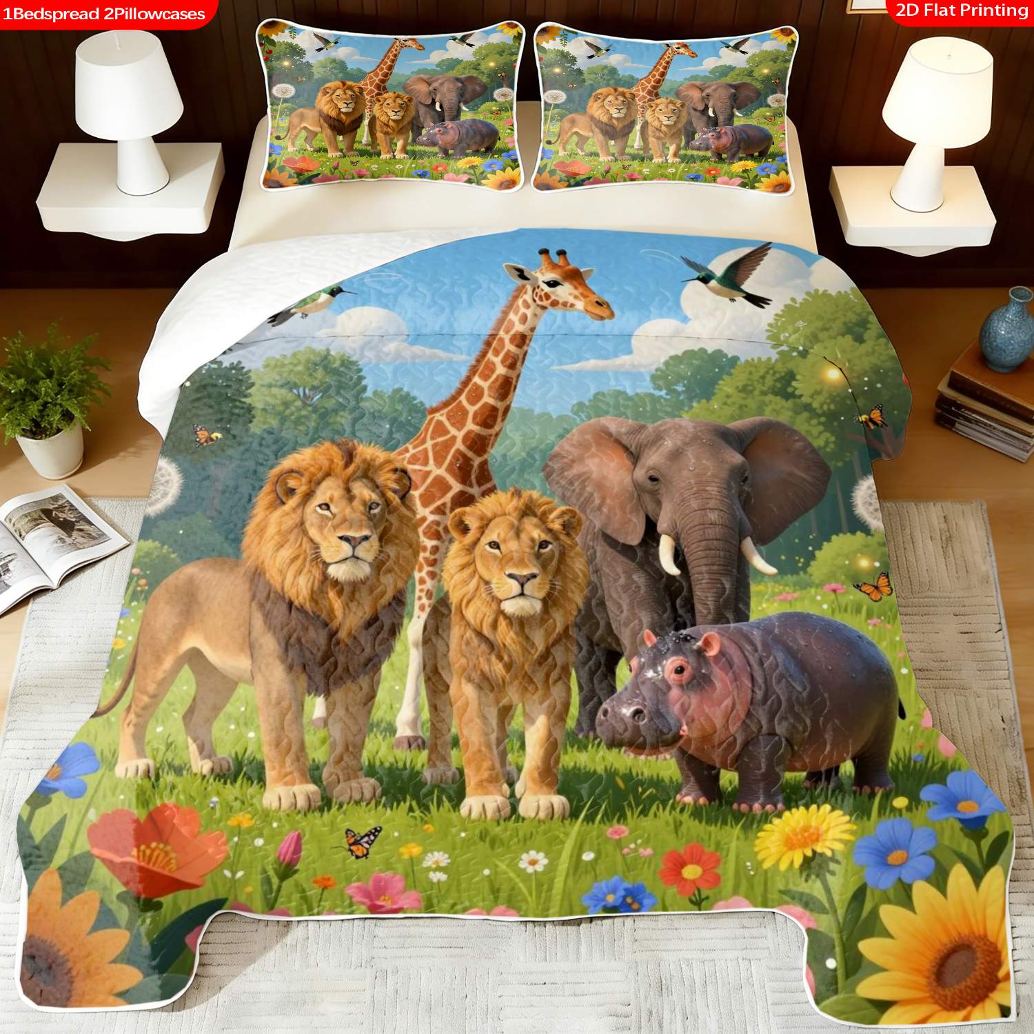 3 pcs, 2D Flat Print Jungle Animal Theme Bedspread Set, Soft and Comfortable, Multiple Sizes Available, Suitable for Gifting and Daily Use, Ideal for Creating a Cozy Home Atmosphere(1 bedspread , 2 pillowcases)