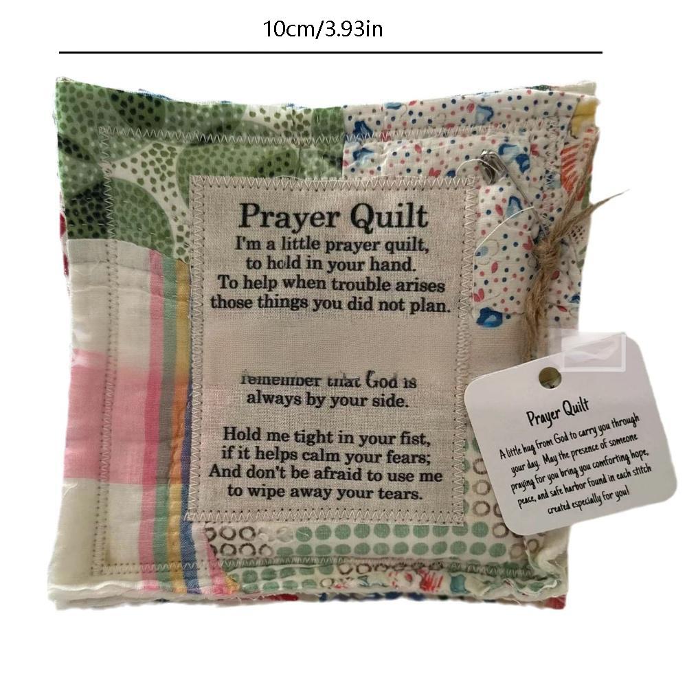 Vintage Prayer Blanket Square with Cross Inside, Mini Handmade Quilt, Colorful Stitched Blessing Poem Throw, Home Decor Gift Idea # GLOBAL PICKS