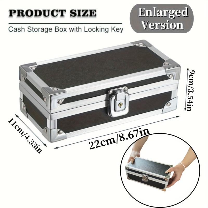 1pc Aluminum Cash Box with Lock Piggy Bank Single Row Currency Tray Acrylic Piggy Bank for Cash Collection Storage Organizer for Cashier 2. Lockable Cash Storage Box Aluminum Alloy Piggy Bank with Acry