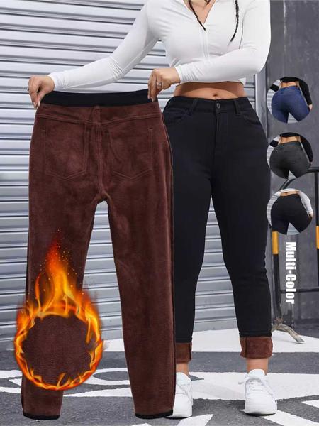 Women's Fleece-Lined Thermal Jeans, Slim Fit Denim for Fall & Winter Women's Fleece-Lined Thermal Jeans, Slim Fit Denim for Fall & Winter