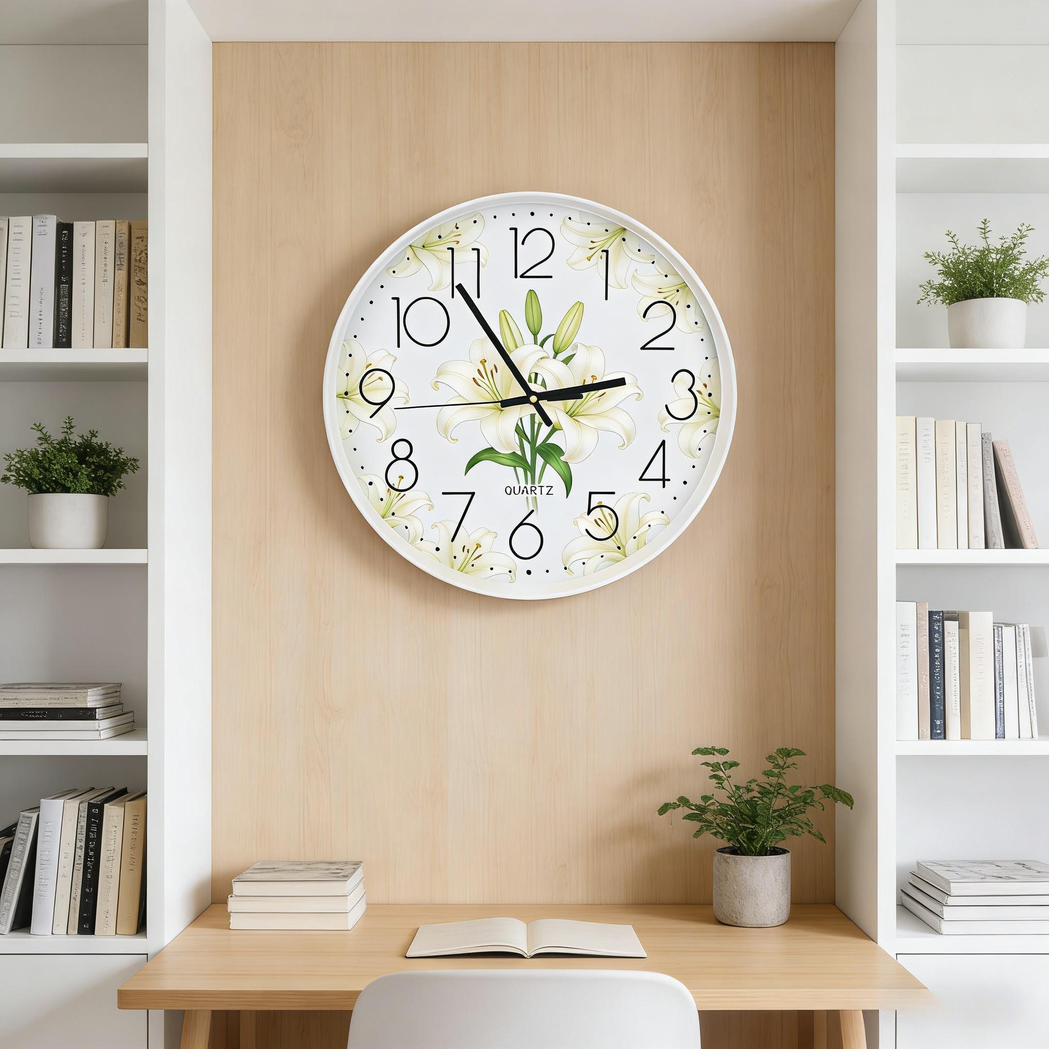 Silent Lily Flower Wall Clock, Modern Nordic Style Quartz Clock, No Drilling Decorative Wall Clock, Living Room Bedroom Home Fashion Clock