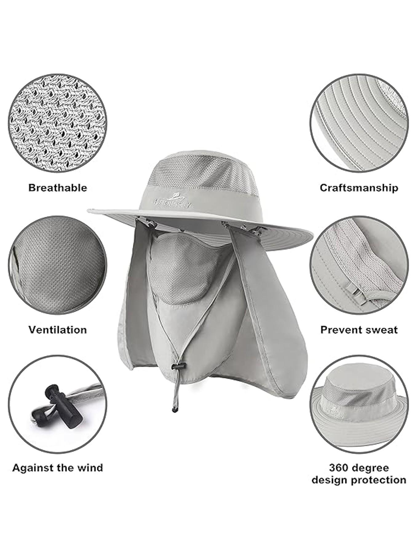 Outdoor UV Sun Protection Wide Brim Fishing Cap with Removable Flap