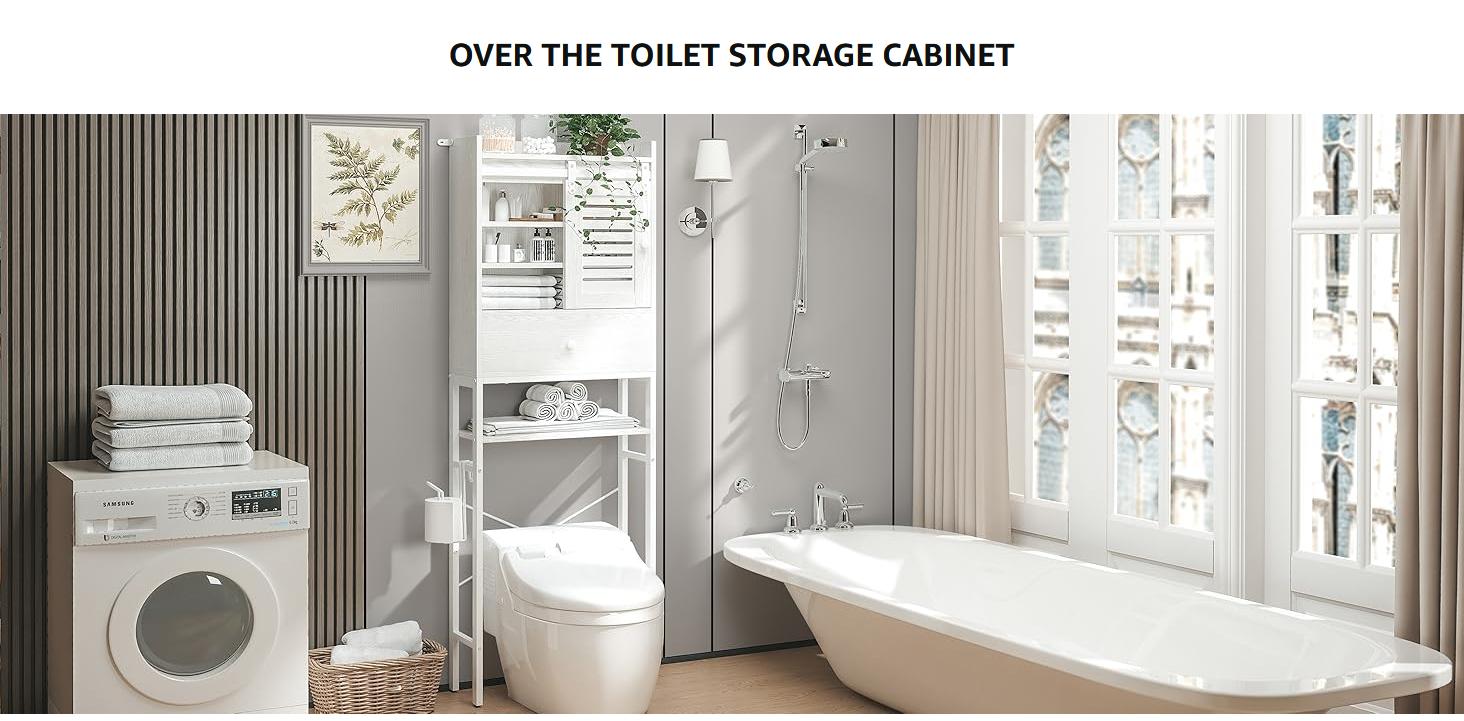 IRONCK Over The Toilet Storage Rack with Cabinet and Drawer, 6 Tier Bathroom Organizer Shelves Space Saver with Adjustable Shelf, Sliding Door, Paper Hook IRONCK Over The Toilet Storage Rack with Cabinet and Drawer, 6 Tier Bathroom Organizer Shelves Space Saver with Adjustable Shelf, Sliding Door, Paper Hook