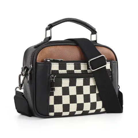 Checkerboard Pattern Colorblock Crossbody Bag, Fashionable Patterned Bag, Fashion PU Leather Waterproof Zipper Shoulder Bag for Women, Casual Trendy Versatile High-quality Daily Commuting Bag, Mothers Day Gift Ideas, Versatile Shoulder Bags #GLOBAL PICKS