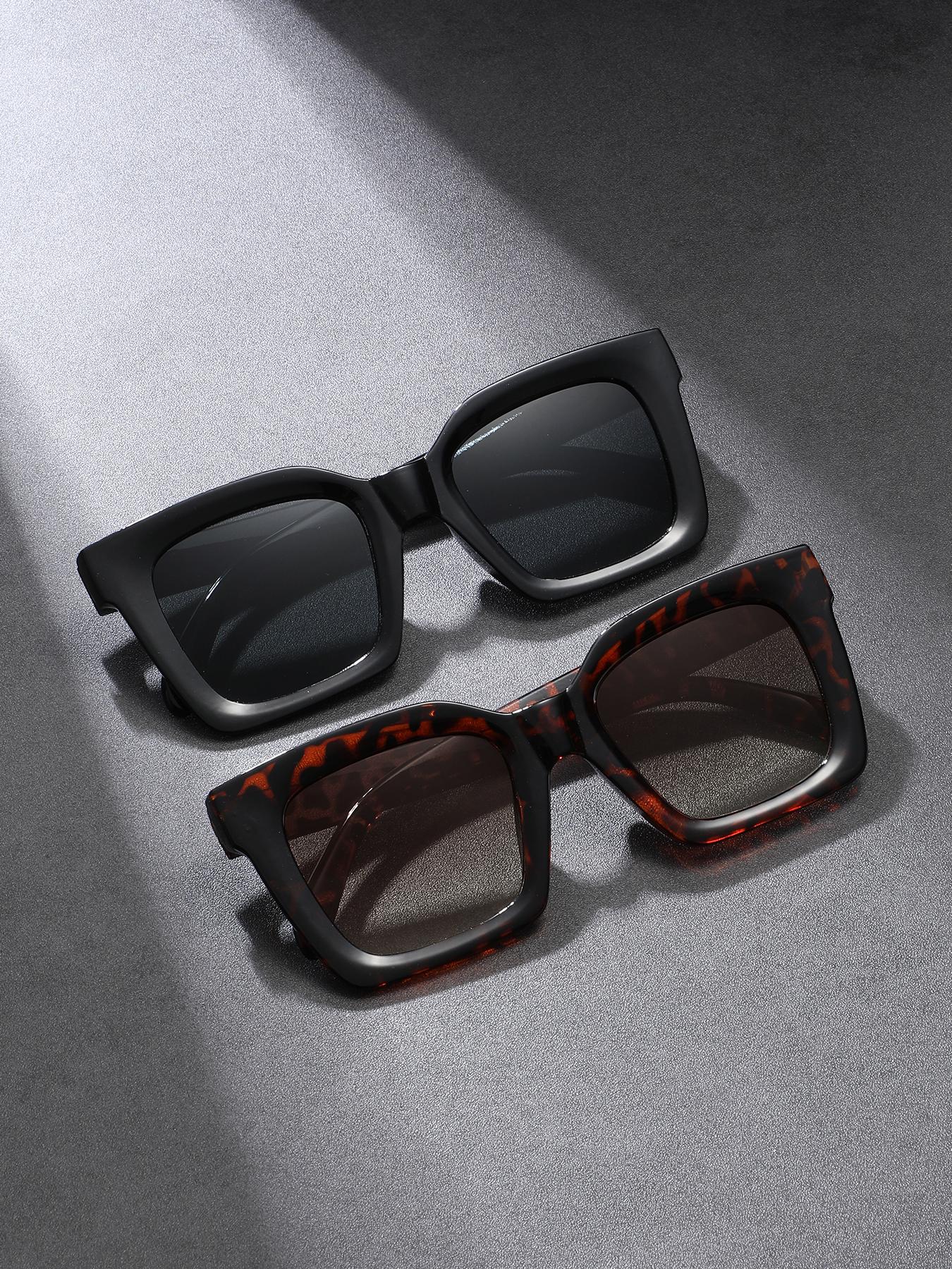 2 Pcs Square Men's Sunglasses, Pilot Large Frame Glasses, Fashionable Comfortable Eyewear for Women, Outdoor Activities, Parties, Travel, Driving, Fishing