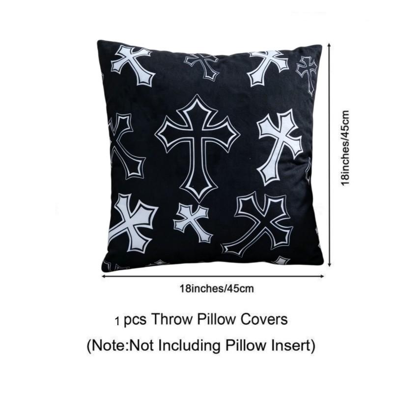Vintage Gothic White Cross Black Throw Pillow Cover, Soft Plush, Material 18"×18" Single Sided Printed Cushion Cover with Hidden Zipper, Emo Punk Room Decor Gift. (No Filler Included)#GothicHomeDecor #PunkDecor #CrossPillow #ThrowPillowCover