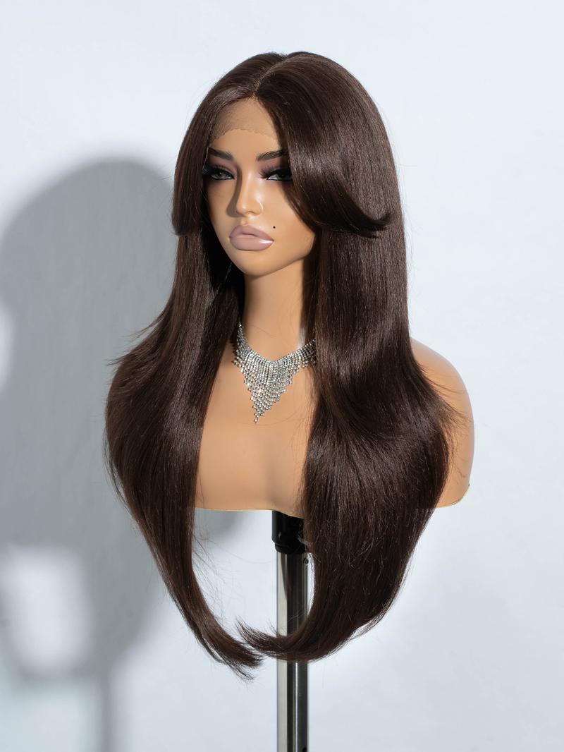 Rebeccahair 26 Inch Synthetic Long Straight Ombre Blonde Wigs for Women, Gorgeous Fluffy Wigs with Curtain Bangs, Synthetic Lace Front Wigs for Party, Daily Use